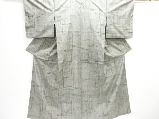 未使用品　抽象瓦模様織り出し手織り紬着物